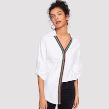 Shein Button Striped Collar Neck Top