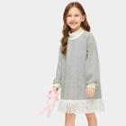 Shein Girls Fringe Hem Herringbone Pattern Dress