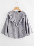 Shein Frill Trim Kimono Sleeve Pinstripe Top