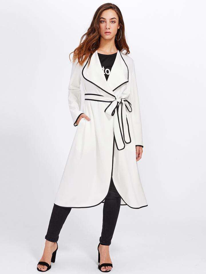 Shein Contrast Binding Drape Collar Wrap Coat