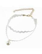 Shein Gothic Style White Elastic Rope Imitation Pearl Choker Necklace
