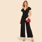 Shein Ruffle Trim Knot Front Backless Jumpsuit