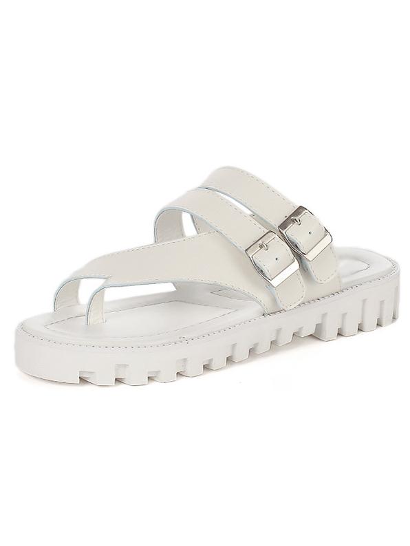 Shein White Real Leather Flatform Flip Flop Sandals
