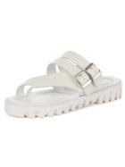 Shein White Real Leather Flatform Flip Flop Sandals