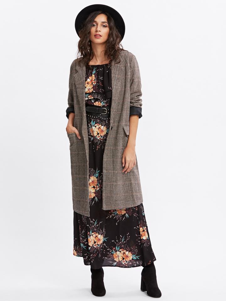 Shein Single Button Longline Plaid Blazer