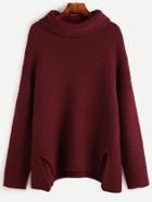 Shein Red Turtleneck Drop Shoulder Slit Front Sweater