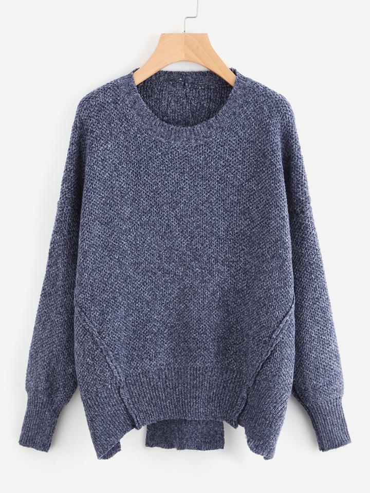 Shein Seam Detail Slit Back Slub Sweater