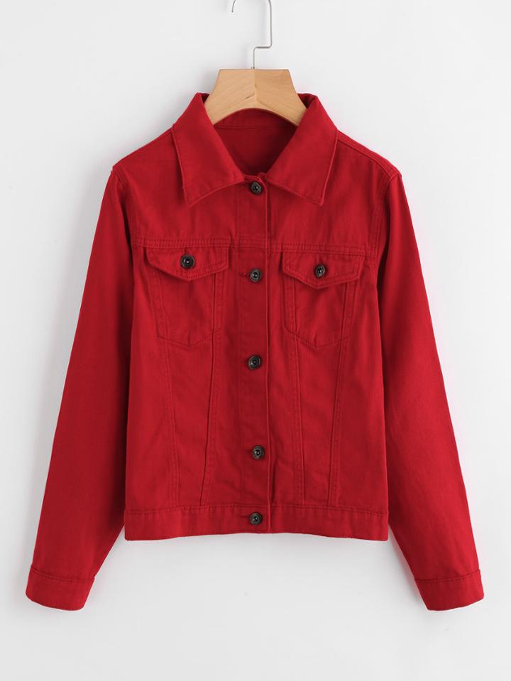 Shein Flap Pockets Basic Denim Jacket