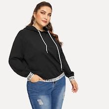 Shein Plus Letter Print Trim Drawstring Hoodie