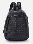 Shein Black Leather Textured Zip Pockets Backpack