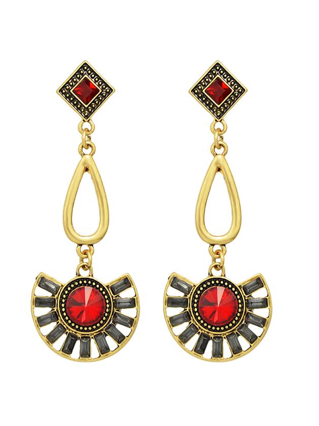 Shein Red Vintage Style Rhinestone Long Drop Earrings