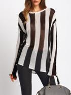 Shein Black White Vertical Stripe Round Neck Knitwear
