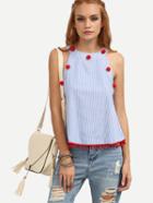 Shein Mixed Stripe Pompom Pattern Cutaway Tank Top
