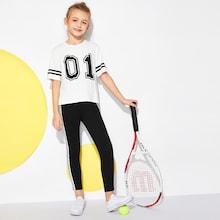 Shein Girls Number Print Tee & Pants Set