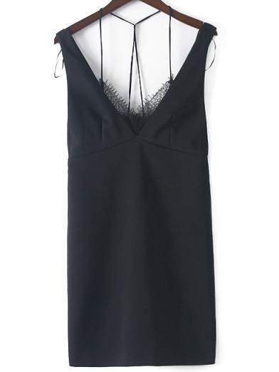 Shein Black Spaghetti Strap Lace Backless Slim Dress