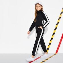 Shein Girls Zip Front Contrast Side Seam Track Jumpsuit