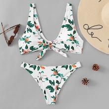 Shein Knot Front Random Flower Bikini Set
