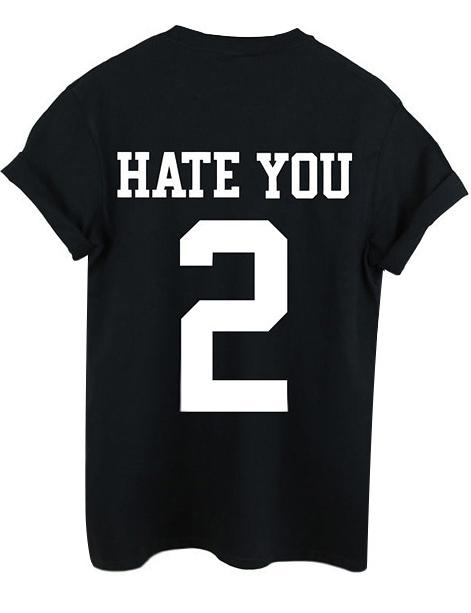 Shein Black Round Neck Letters 2 Print T-shirt