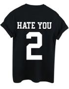 Shein Black Round Neck Letters 2 Print T-shirt