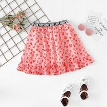 Shein Girls Ruffle Hem Heart Print Letter Waist Skirts
