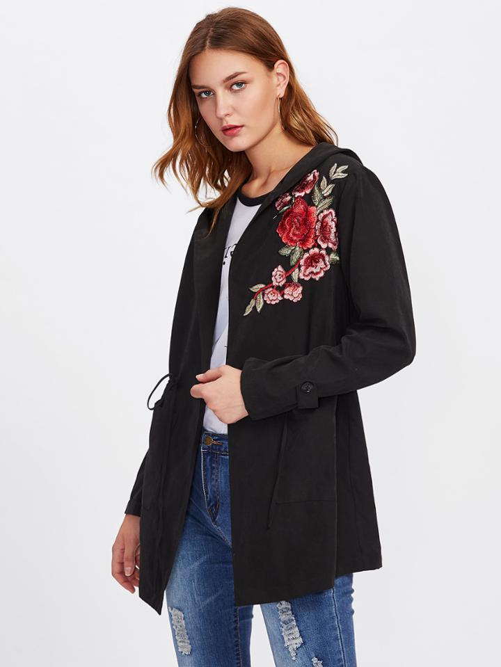 Shein Embroidered Patched Hoodie Coat