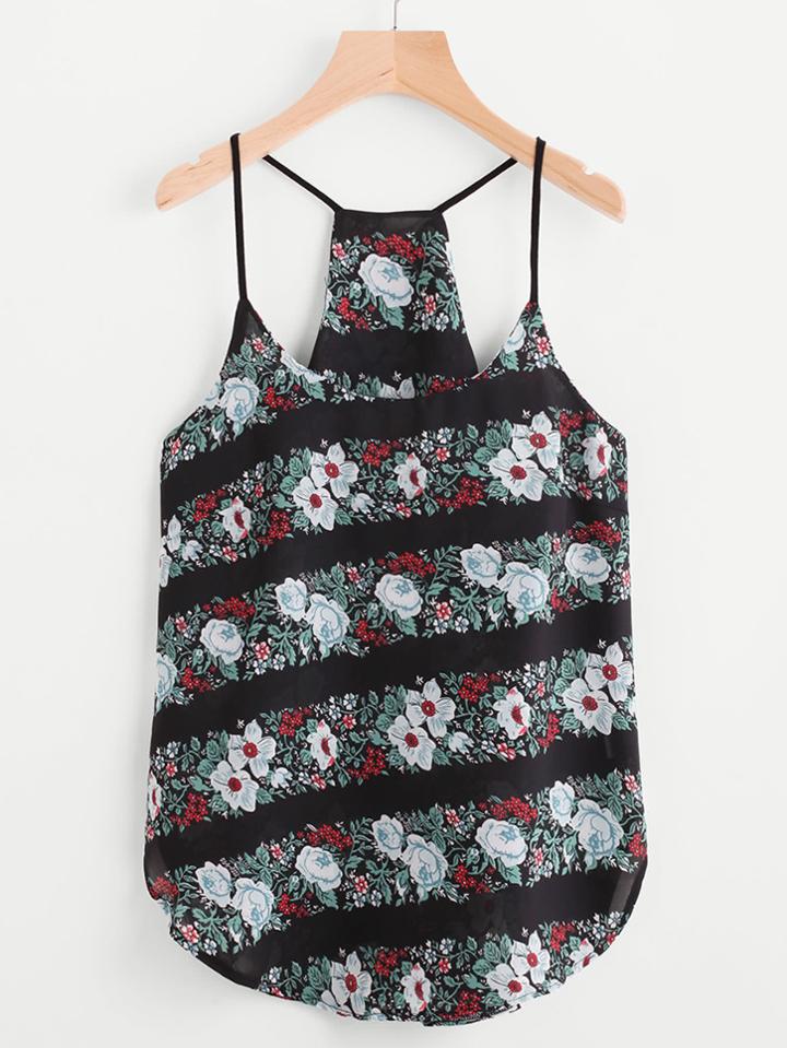 Shein Random Florals Curved Hem Chiffon Cami Top