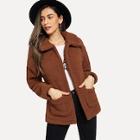 Shein Pocket Patched Solid Teddy Jacket