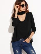Shein Choker V-neck Wrap T-shirt With Dip Hem