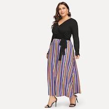 Shein Plus Multi-stripe V-neck Dress