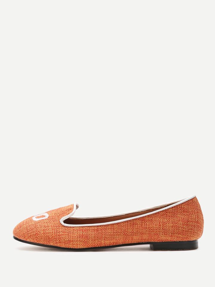 Shein Orange Letter Embroidery Canvas Flats