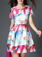 Shein Multicolor Round Neck Short Sleeve Cartoon Print Dress