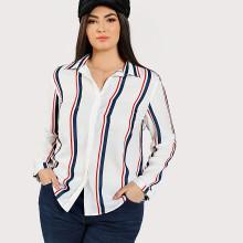 Shein Plus Dolphin Hem Striped Shirt