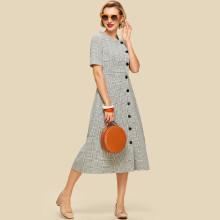 Shein Fit And Flare Button Up Plaid Dress