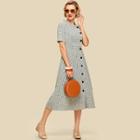 Shein Fit And Flare Button Up Plaid Dress