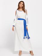 Shein Contrast Binding Open Shoulder Dress With Tasseled Sash Tie