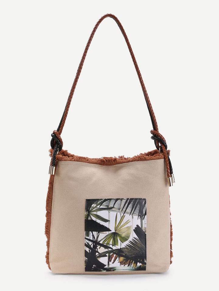 Shein Plant Print Canvas Tote Bag