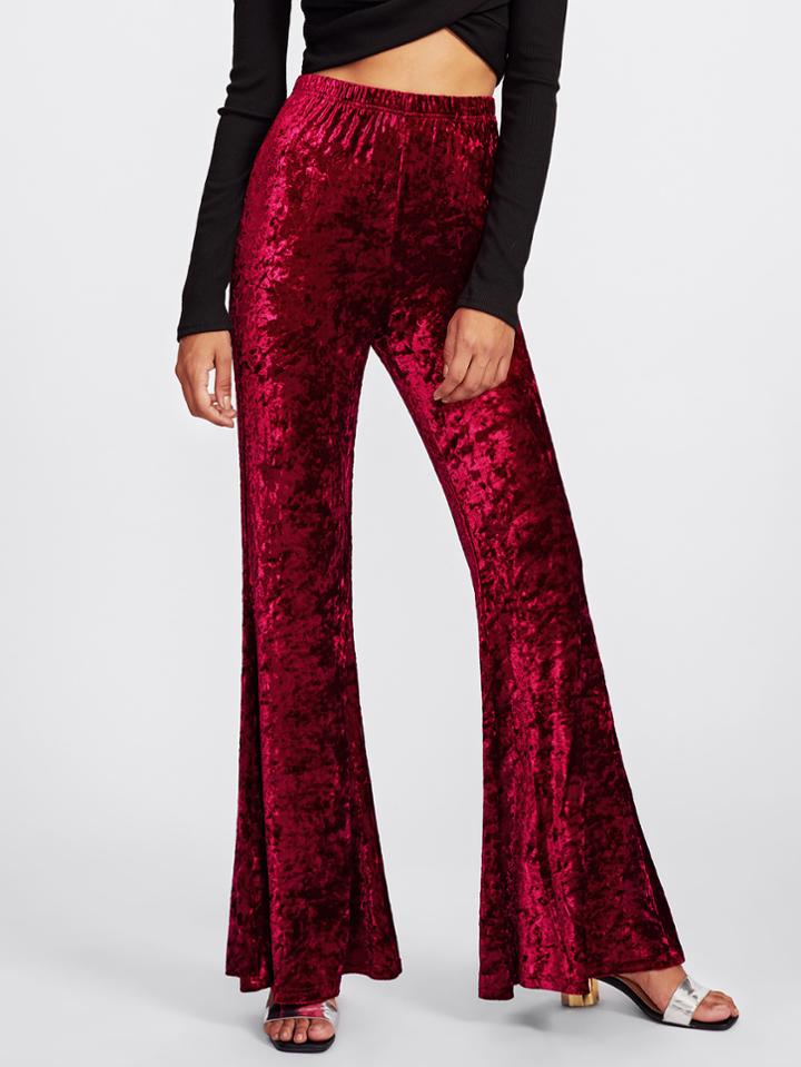 Shein Elasticized Waist Crushed Velvet Flared Pants