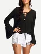 Shein Lace-up V Neck Bell Sleeve Blouse