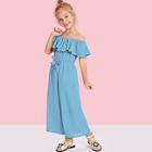 Shein Girls Off Shoulder Tie Waist Wide Leg Jumpsuit