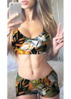 Rosewe Abstract Print Army Green Two Piece Swimwear