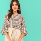 Shein Flounce Sleeve Mixed Stripe Top