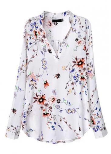 Rosewe Causal V Neck Print Design Long Sleeve T Shirt