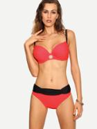 Shein Contrast Trim Ruched Red Bikini Set