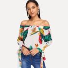 Shein Off Shoulder Floral Print Blouse