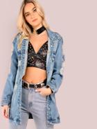 Shein Light Mineral Washed Distressed Denim Jacket Denim