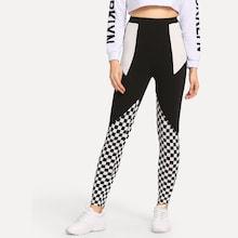 Shein Color Block Plaid Leggings
