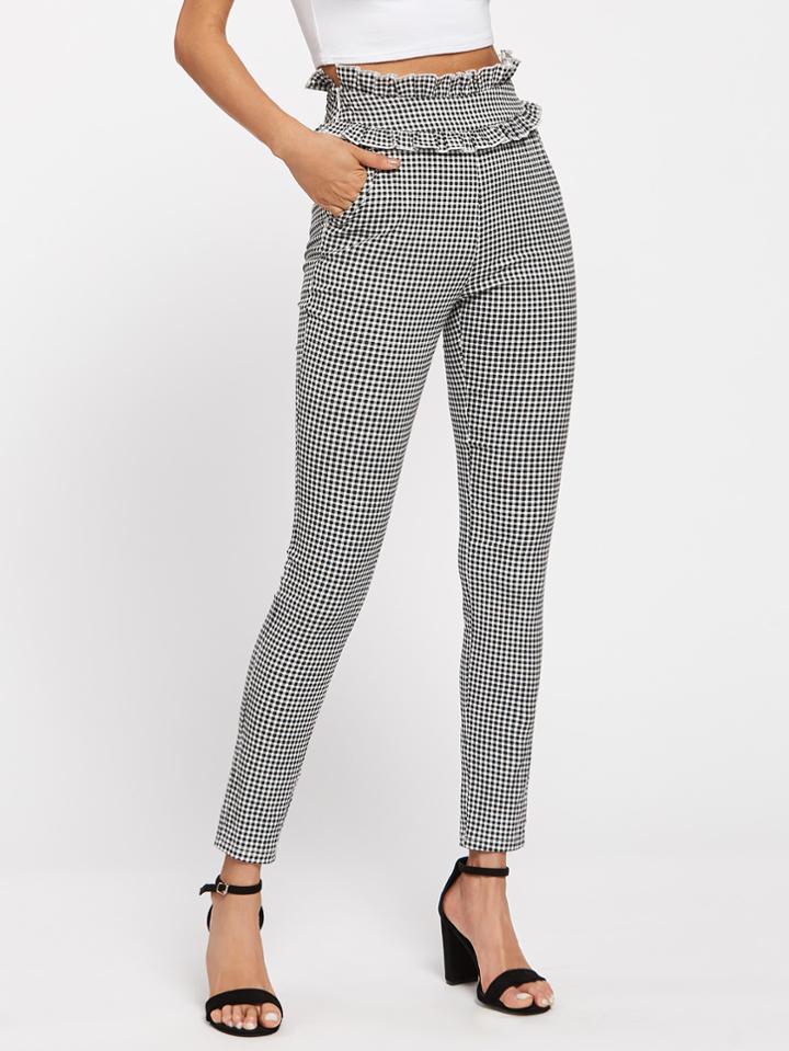 Shein Frilled Waist Gingham Pants