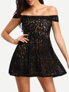 Shein Off-the-shoulder Lace Applique Dress