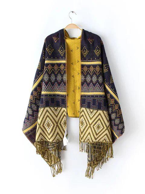 Shein Navy Geo Pattern Fringe Scarf