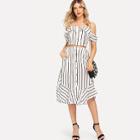Shein Open Shoulder Striped Top With Skirt